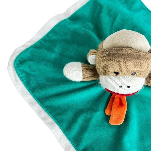 Baby Starters Sock Monkey Lovey Baby Security Blanket Infant Green Plush Toy - Picture 5 of 9